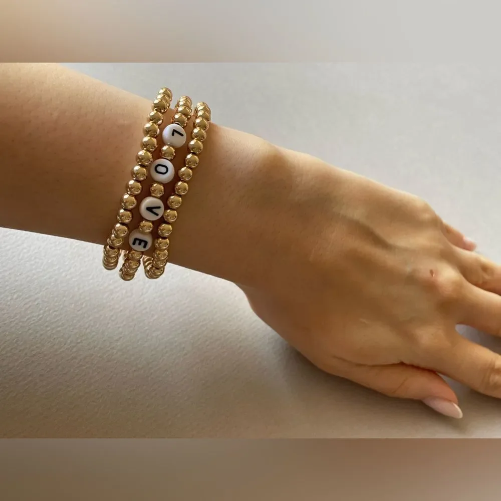 Gold Beaded Bracelets with Love Charm M350